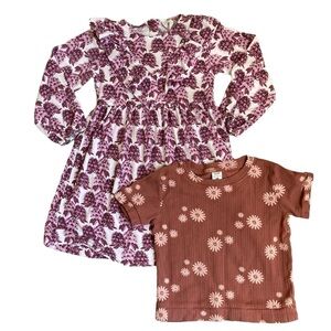 Kate Quinn Bundle Ribbed-knit Floral T-shirt and Long Sleeve Floral Dress Sz 3T